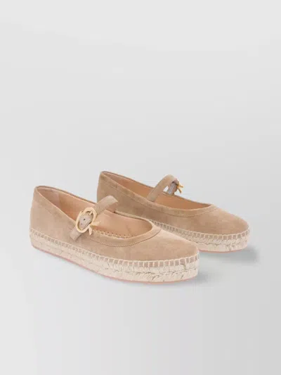 GIANVITO ROSSI SUEDE ROUND TOE ESPADRILLE SOLE BALLERINA SHOES