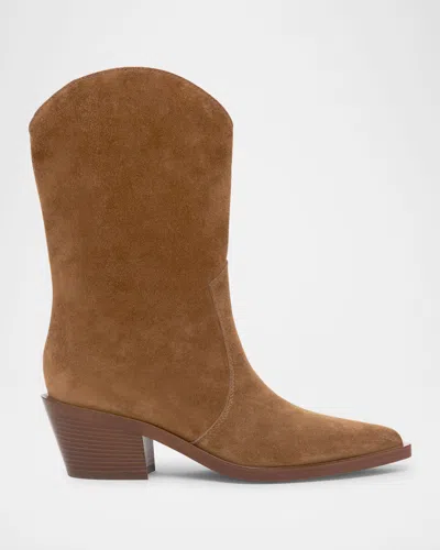 Gianvito Rossi Suede Short Western Boots In Camel