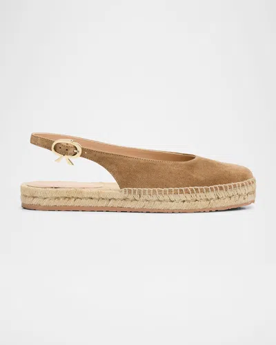 Gianvito Rossi Suede Slingback Ballerina Espadrilles In Brown