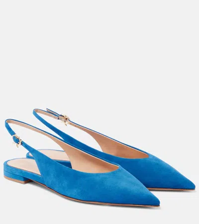 Gianvito Rossi Suede Slingback Flats In Blue