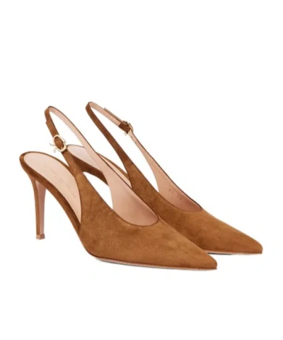 Gianvito Rossi Suede Slingback Pumps In Brown