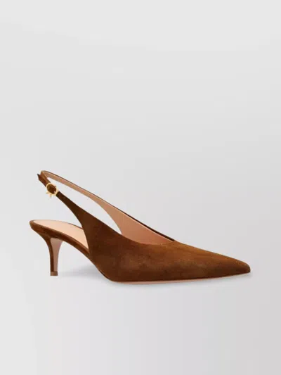 Gianvito Rossi Suede Stiletto Heel Pumps With Ribbon Buckle In Brown