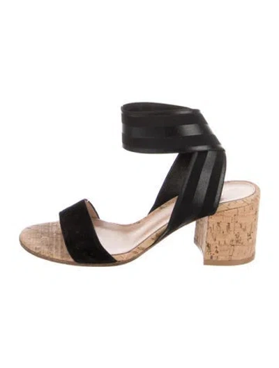 Pre-owned Gianvito Rossi Suede Striped Sandals In Black