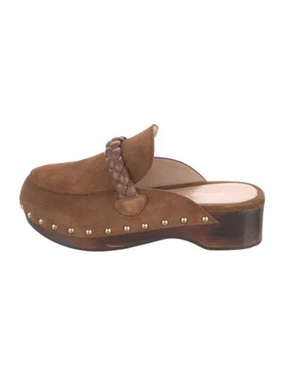 Pre-owned Gianvito Rossi Suede Studded Accents Mules In Brown