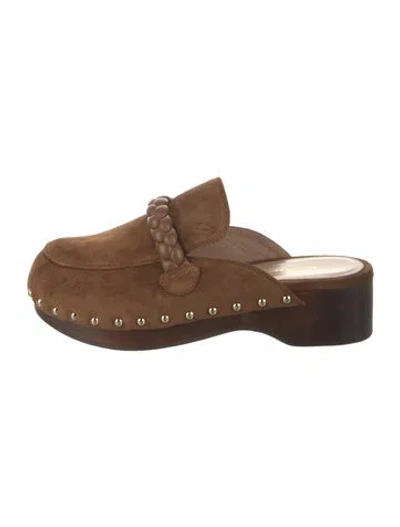 Pre-owned Gianvito Rossi Suede Studded Accents Mules In Brown