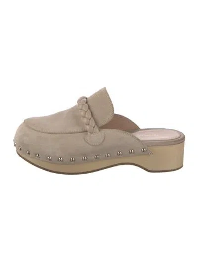 Pre-owned Gianvito Rossi Suede Studded Accents Mules In Neutral