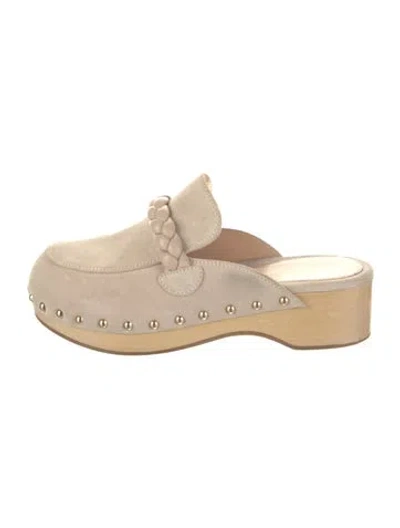 Pre-owned Gianvito Rossi Suede Studded Accents Mules In Neutrals