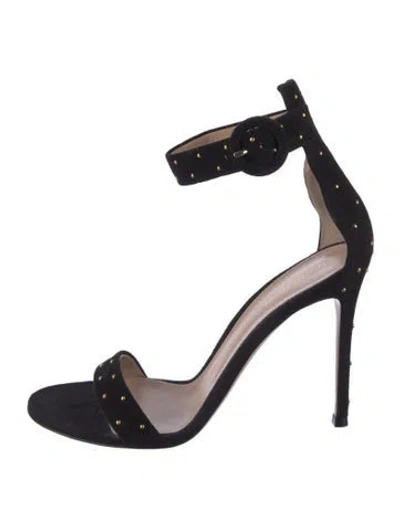 Pre-owned Gianvito Rossi Suede Studded Accents Sandals In Black