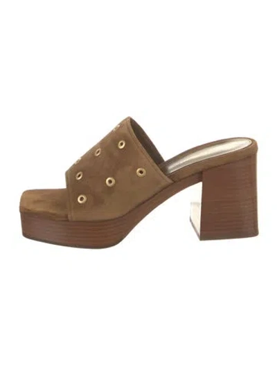 Pre-owned Gianvito Rossi Suede Studded Accents Slides W/ Tags In Brown