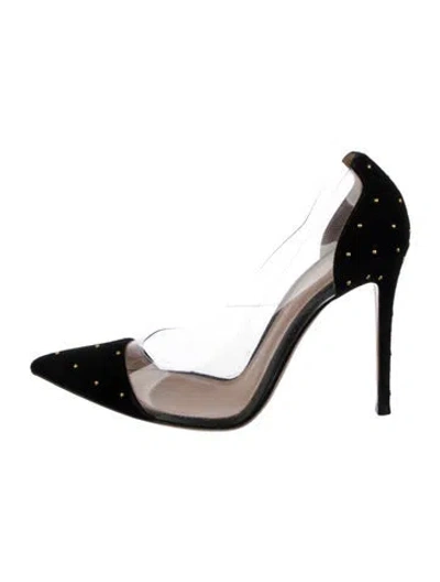 Pre-owned Gianvito Rossi Suede Studded Accents Slingback Pumps In Black