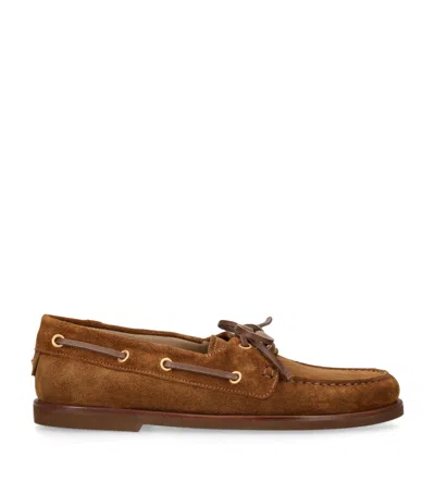 Gianvito Rossi Suede Vandee Boat Shoes In Beige