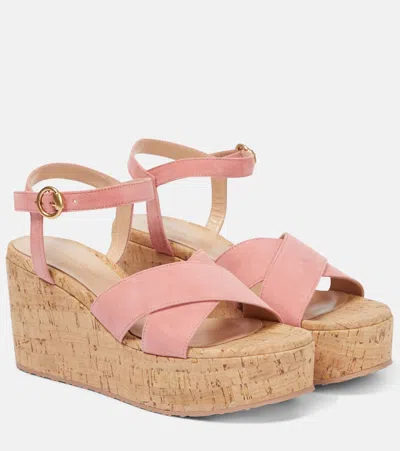 Gianvito Rossi Suede Wedge Sandals In Camellia