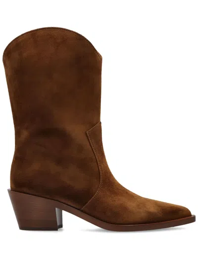 Gianvito Rossi Suede Western Boots In Brown