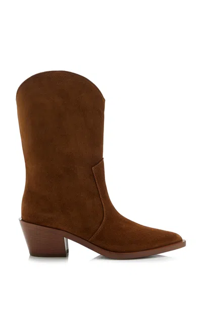 Gianvito Rossi Suede Western Boots In Tan