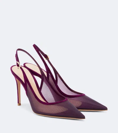 Gianvito Rossi Suede-trimmed Organza Slingback Pumps In Purple