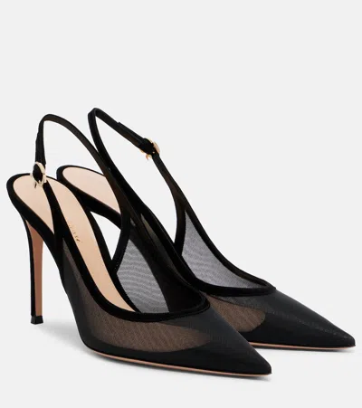 Gianvito Rossi Suede Organza Ankle-strap Pumps In Black