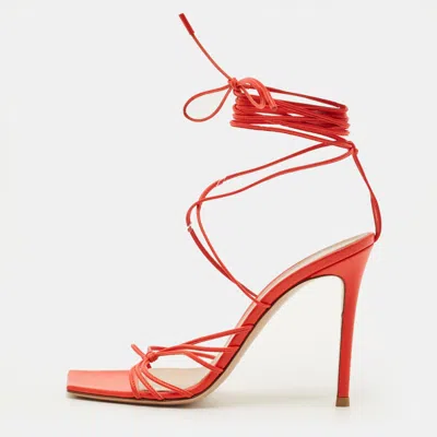 Pre-owned Gianvito Rossi Sylvie Size 38 Red Leather Ankle Strap Sandals