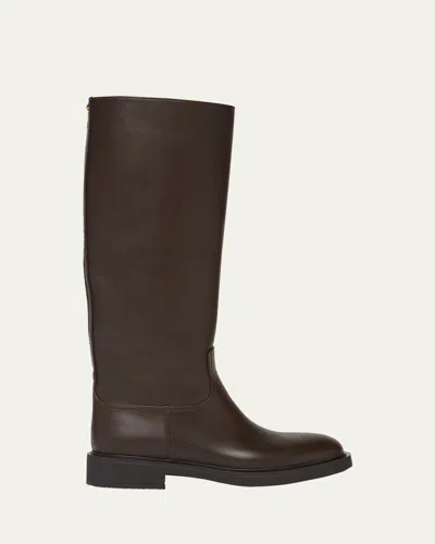 Gianvito Rossi Tall Leather Riding Boots In Moka Moka