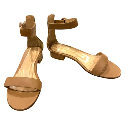 Pre-owned Gianvito Rossi Tan Leather Block Heel Sandals – Summer Chic Size 38.5 In Brown