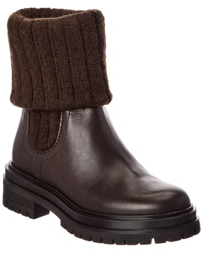 Gianvito Rossi Tenney 20 Knit & Leather Boot In Brown