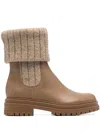 Gianvito Rossi Tenney Leather And Ribbed-knit Chelsea Boots In Brown