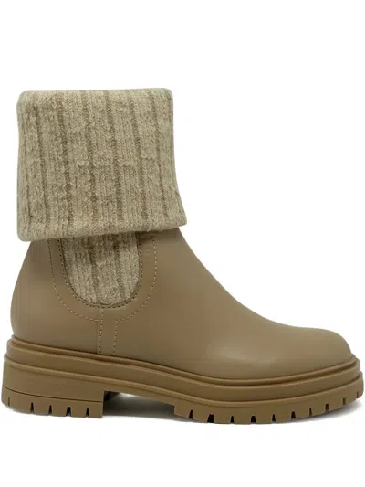 Gianvito Rossi Tenney Knitted-cuff Leather Boots In Brown