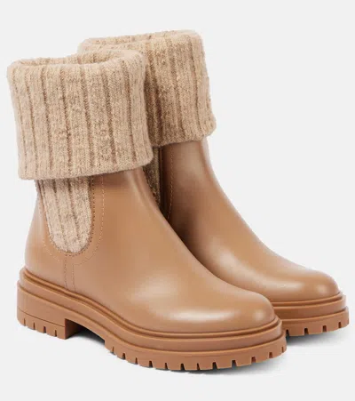 Gianvito Rossi Tenney Leather And Ribbed-knit Chelsea Boots In Brown