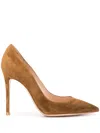 Gianvito Rossi Textured Pointed Toe Pumps In Brown