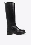 Gianvito Rossi Leather Buckle Lug-sole Moto Boots In Black