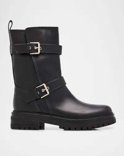 Gianvito Rossi Thiago Leather Mid-calf Biker Boots In Black