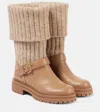 Gianvito Rossi Thurso Stretch Knit Mid-calf Boots In Beige