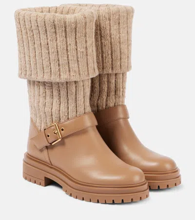 GIANVITO ROSSI THURSO LEATHER-TRIMMED SOCK BOOTS