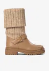 Gianvito Rossi Thurso Stretch Knit Mid-calf Boots In Beige