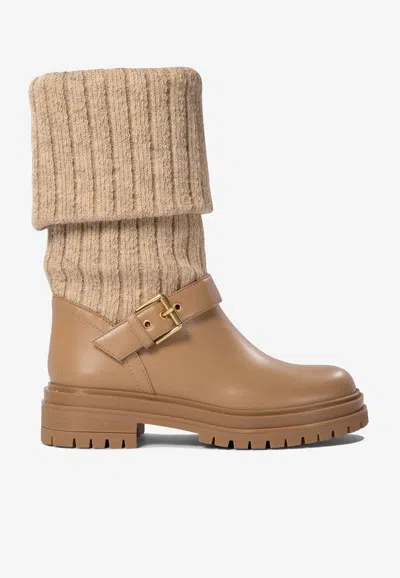 Gianvito Rossi Thurso Stretch Knit Mid-calf Boots In Beige