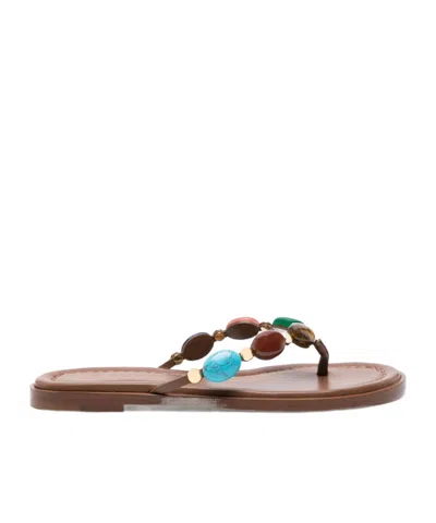 Gianvito Rossi Shanti Thong 05 Leather Slides In Brown