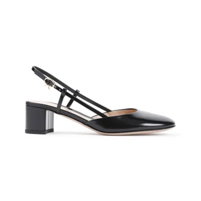 Gianvito Rossi Tokio Leather Slingback Block Heel Pump In Black