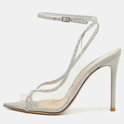 Pre-owned Gianvito Rossi Transparent Pvc And Leather Crystal Embellished Ankle Strap Pumps Size 36.5
