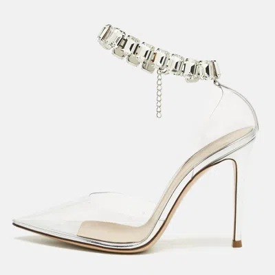 Pre-owned Gianvito Rossi Transparent Pvc Crystal Embellished Ankle Strap Pumps Size 38.5