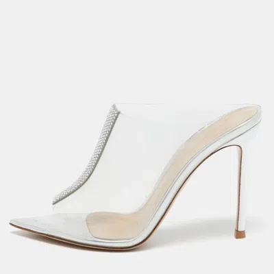 Pre-owned Gianvito Rossi Transparent Pvc Crystal Embellished Sigma Mules Size 37