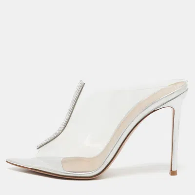 Pre-owned Gianvito Rossi Transparent Pvc Crystal Embellished Sigma Mules Size 40