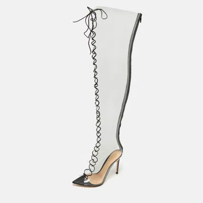 Pre-owned Gianvito Rossi Transparent/black Leather And Pvc Nikita Over The Knee Length Boots Size 38.5