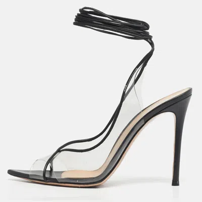 Pre-owned Gianvito Rossi Transparent/black Leather And Pvc Plexi Ankle Wrap Sandals Size 39