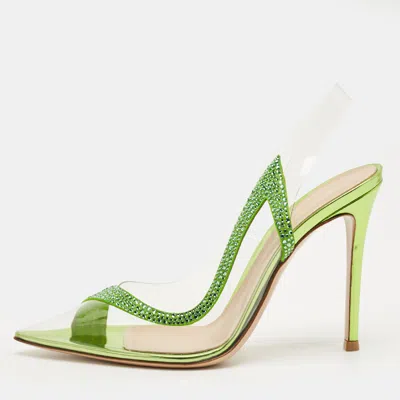 Pre-owned Gianvito Rossi Transparent/green Pvc And Suede Embellished Hortensia Pumps Size 38
