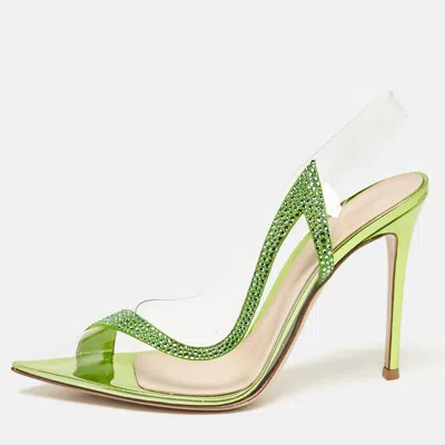Pre-owned Gianvito Rossi Transparent/green Pvc And Suede Embellished Hortensia Pumps Size 40.5