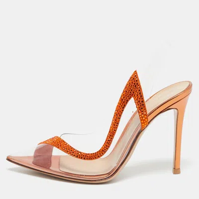 Pre-owned Gianvito Rossi Transparent/orange Pvc And Suede Embellished Hortensia Pumps Size 36.5