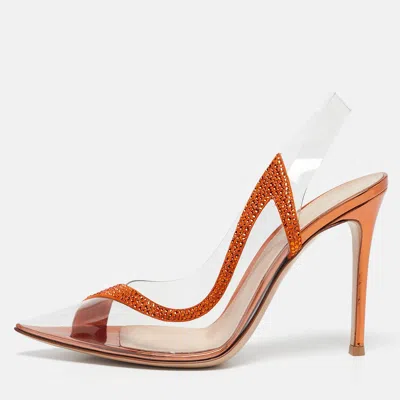 Pre-owned Gianvito Rossi Transparent/orange Pvc And Suede Embellished Hortensia Pumps Size 38.5