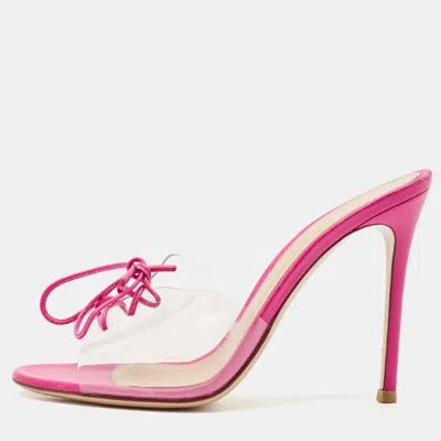 Gianvito Rossi Transparent/pink Pvc And Leather Lace Up Slide Sandals