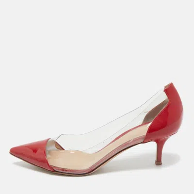 Pre-owned Gianvito Rossi Transparent/red Patent Leather And Pvc Plexi Pumps Size 37.5