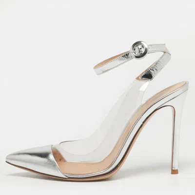 Pre-owned Gianvito Rossi Transparent/silver Leather And Pvc Ankle Strap Pumps Size 38
