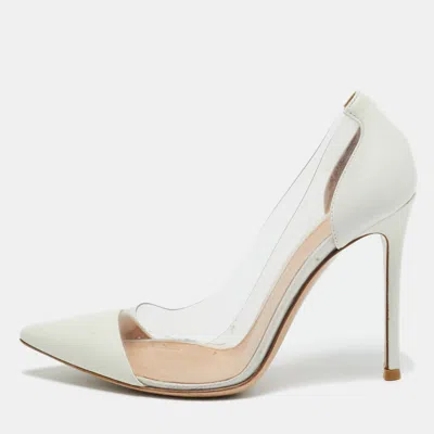 Pre-owned Gianvito Rossi Transparent/white Leather And Pvc Plexi Pumps Size 37